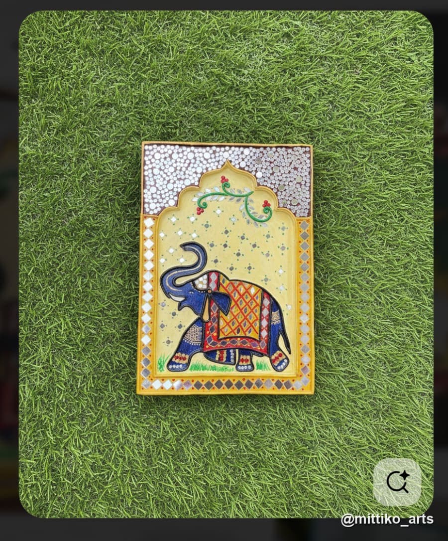 Royal Elephant in Yellow Jharokha Wall Frame