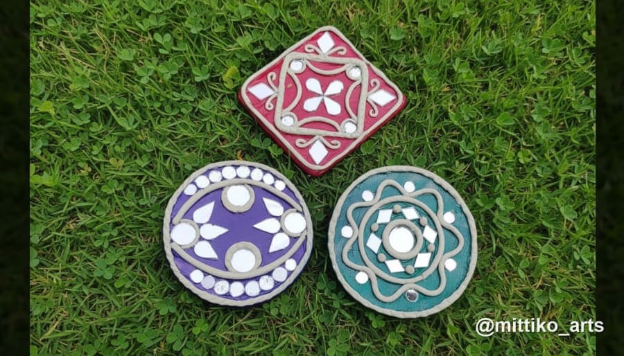 Curvy Pattern Fridge Magnet Set of 3 – Mirror Lippan Round & Diamond