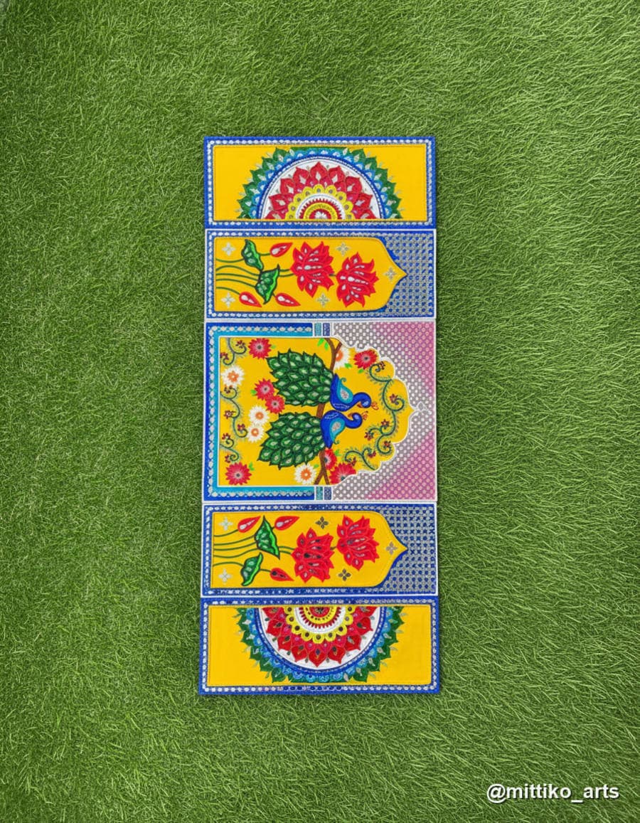 Multicolour Peacock Jharokha Five-Panel Wall Set