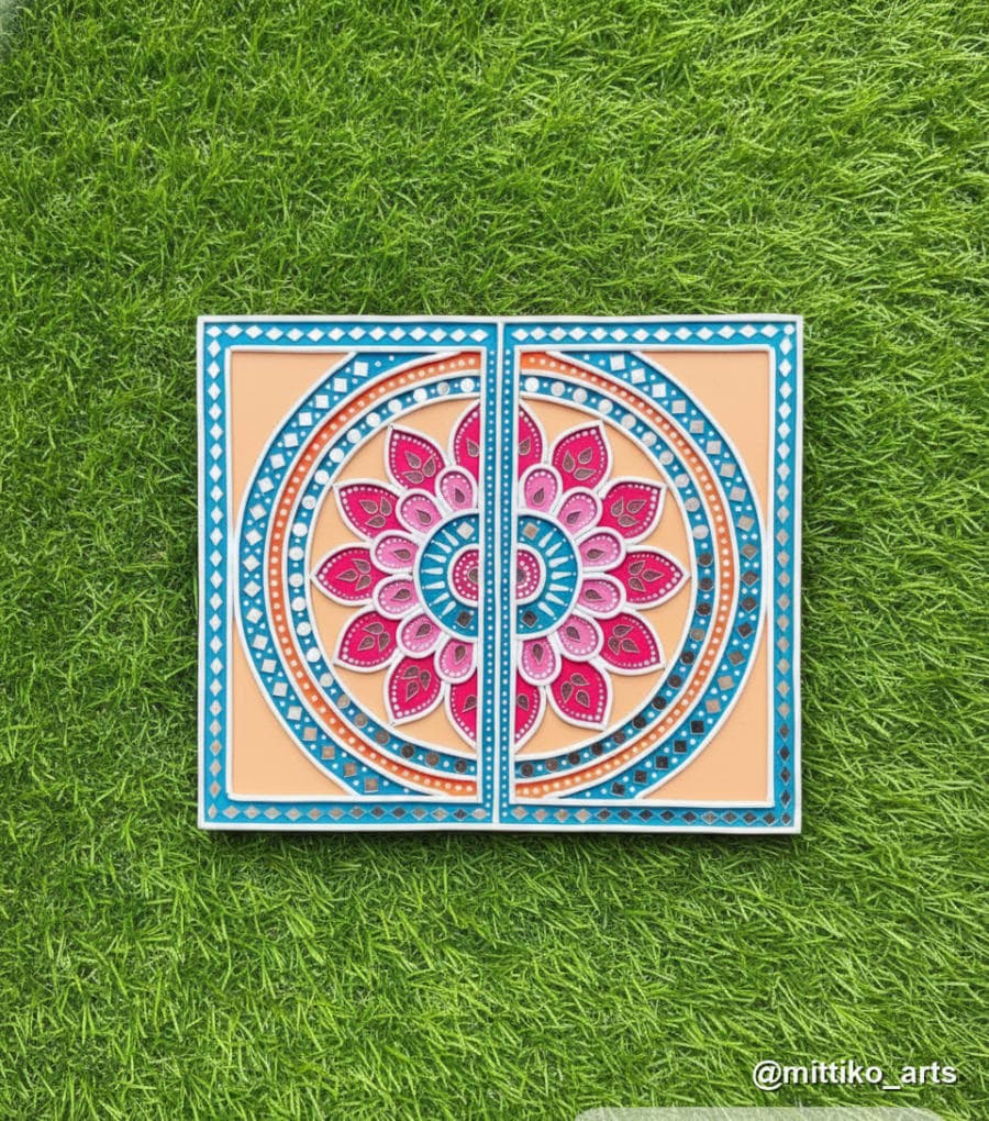 Peach Mandala Two-Panel Wall Art – Magenta & Teal Petals