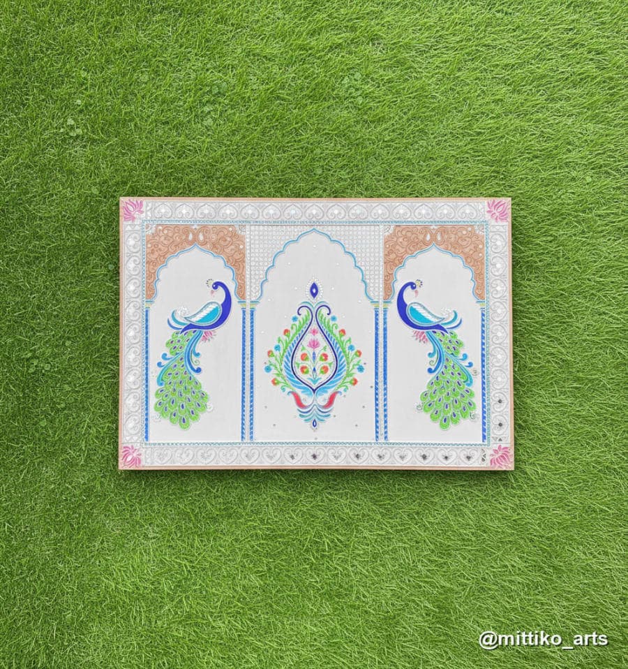 Triple Jharokha Peacock Wall Panel – Ivory & Pastel