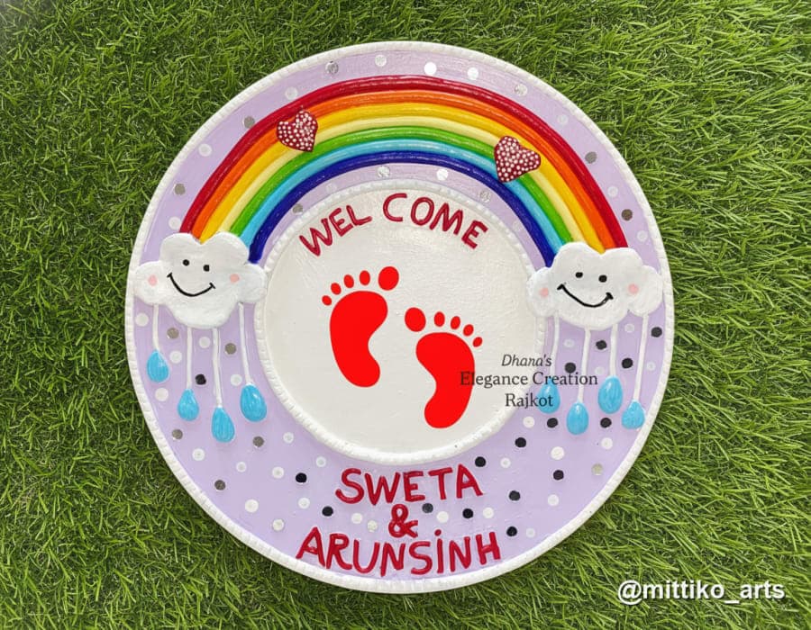 Rainbow Welcome Footprint Platter – Lavender 16 inch
