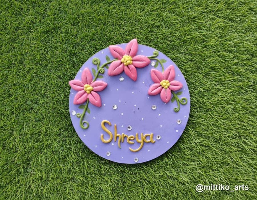 Floral & Veil Kids Nameplate – Lavender with 3D Flowers