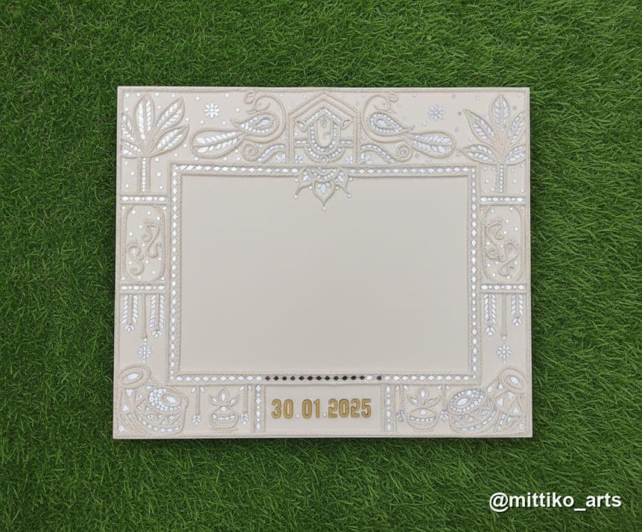 Wedding Nameplate Frame – Ivory Floral Border with Date