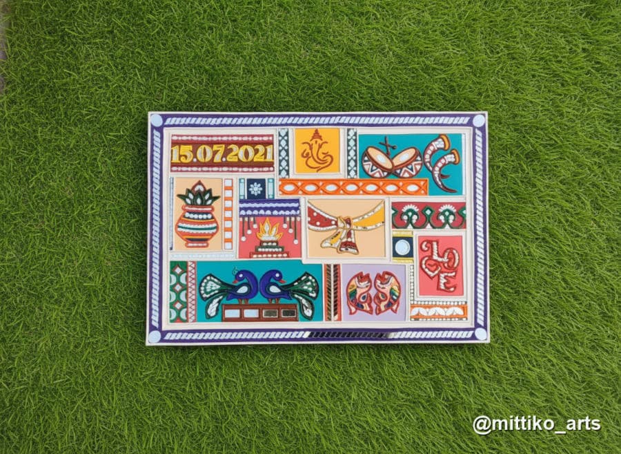 Miniature-Tile Wedding Frame – Multicolour Mosaic Grid