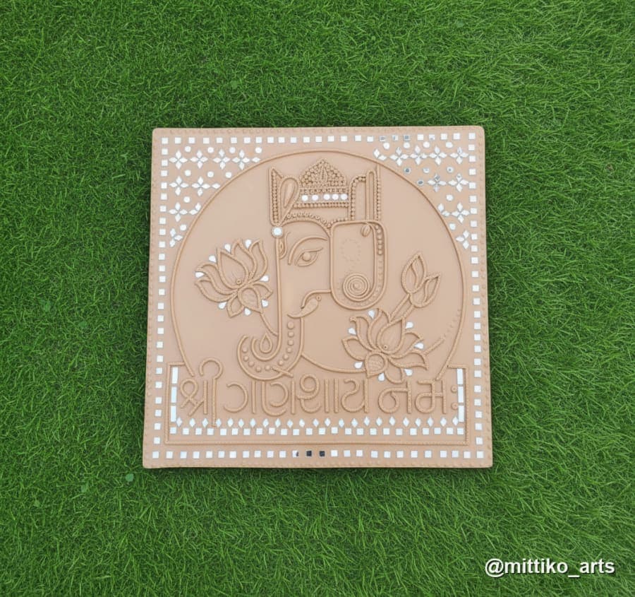 Shri Ganesha Lotus Embossed Wall Panel – Peach Single Tone