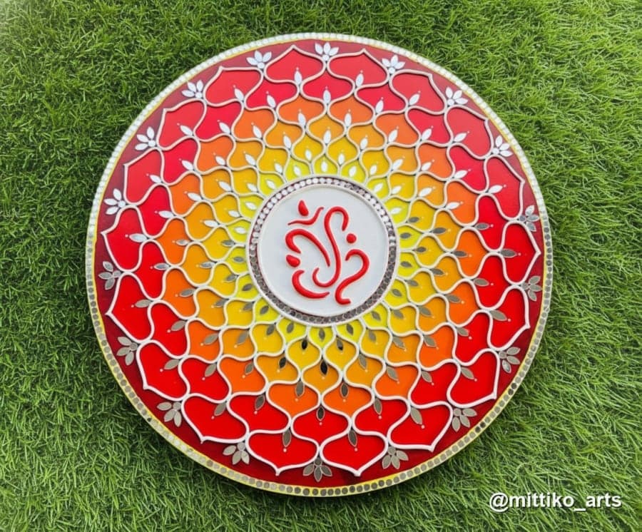Fire Ombre Ganesha Wall Plate – 20 inch Mandala