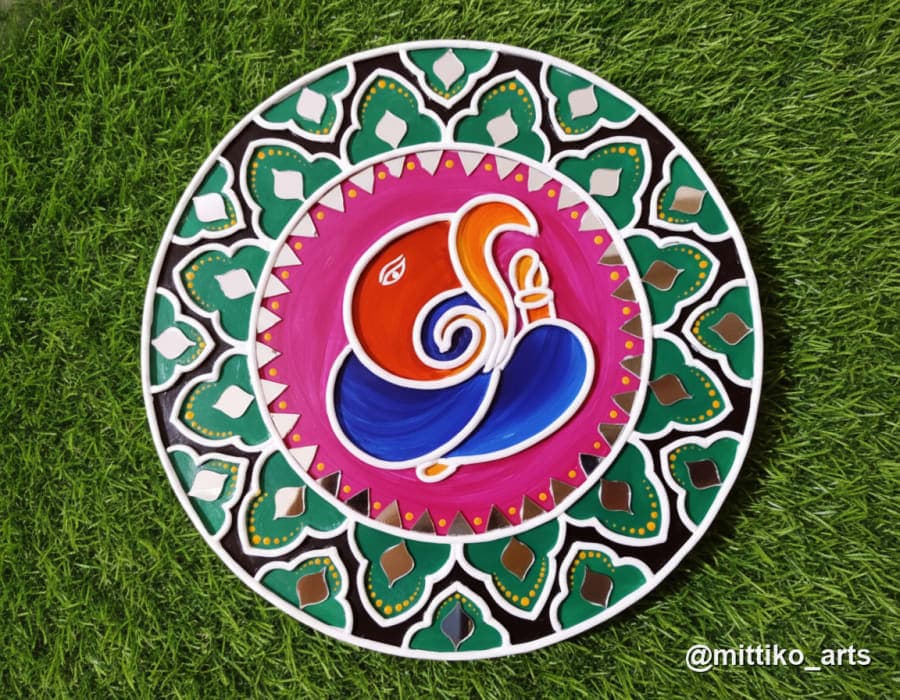 Ganesha with Floral Jaali Wall Plate – Magenta & Green