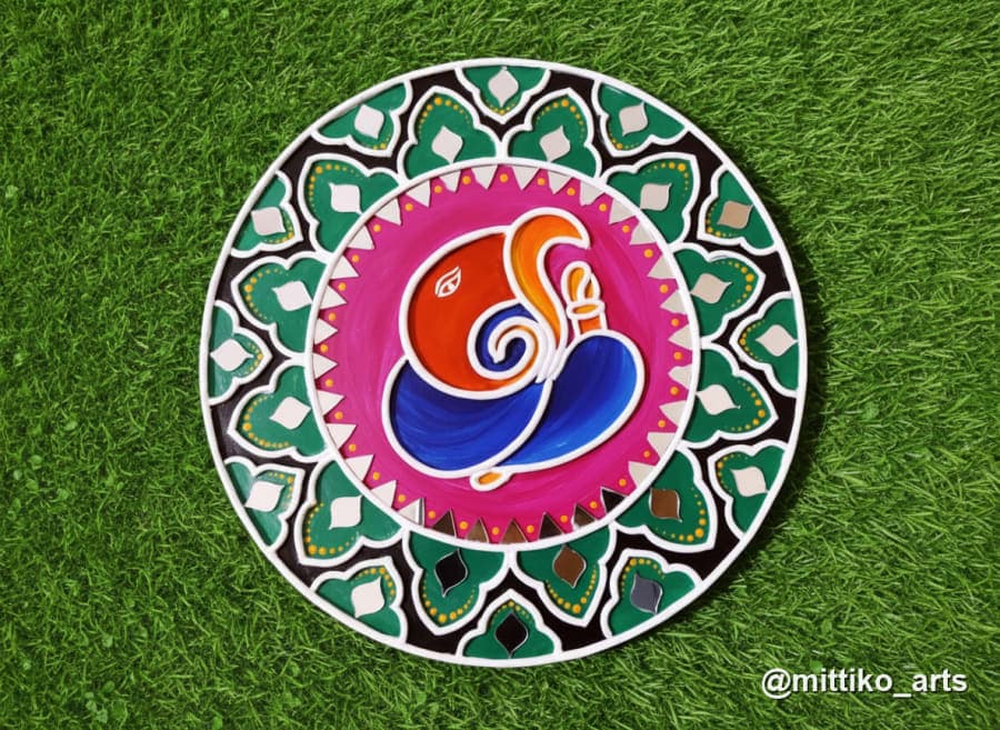 Ganesha Mandala Strokes Wall Plate – Magenta & Green