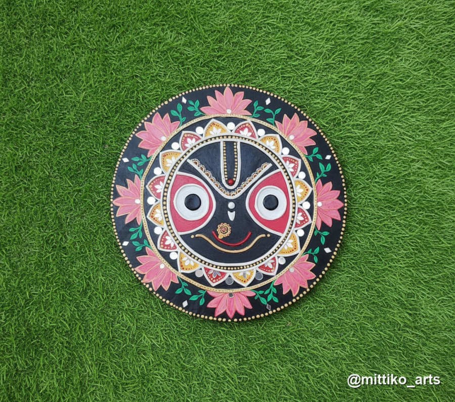 Jagannathji on Black with Pink Lotus Border Wall Plate