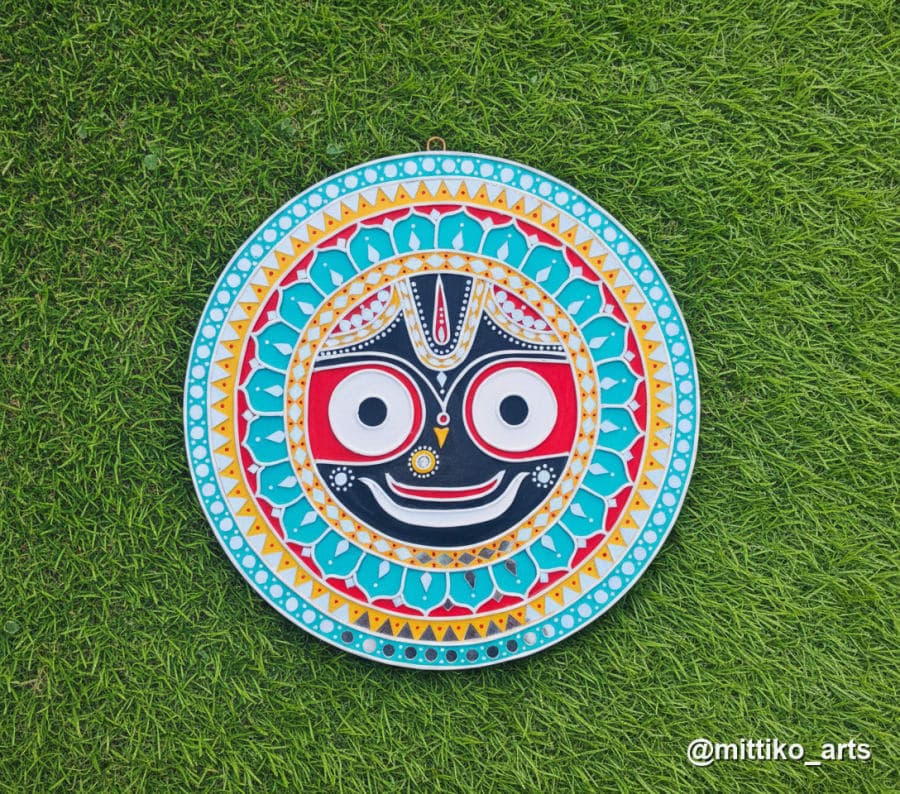 Jagannathji Dotted Mandala Wall Plate – Cream & Blue