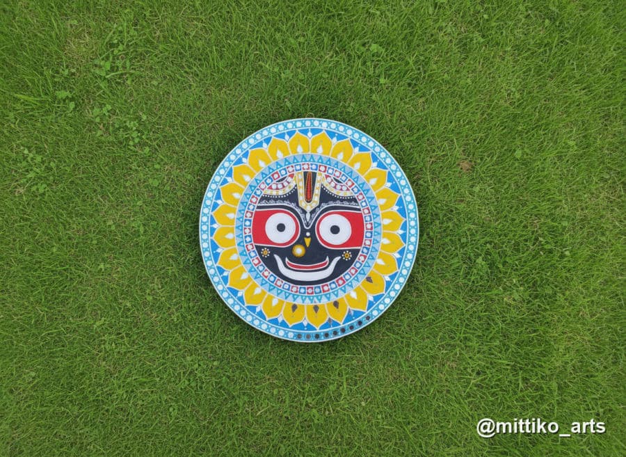 Jagannathji Bright Mandala Wall Plate – Yellow & Blue Petals