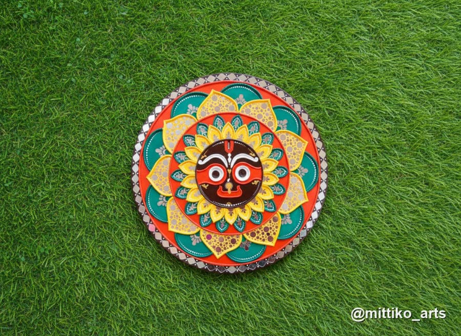 Jagannathji Triple Mandala Wall Plate – 24 inch Bold Tones