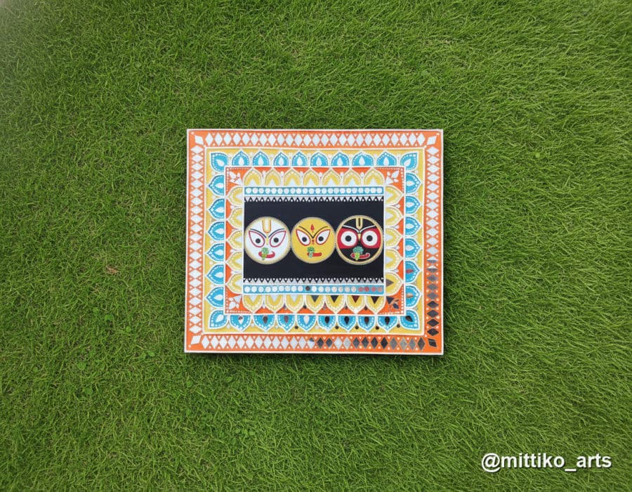 Jagannath, Balram & Subhadra Trio Mandala Frame – Multicolour