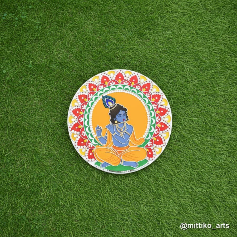 Murli-Manohar Krishna Wall Plate – Yellow Petal Mandala