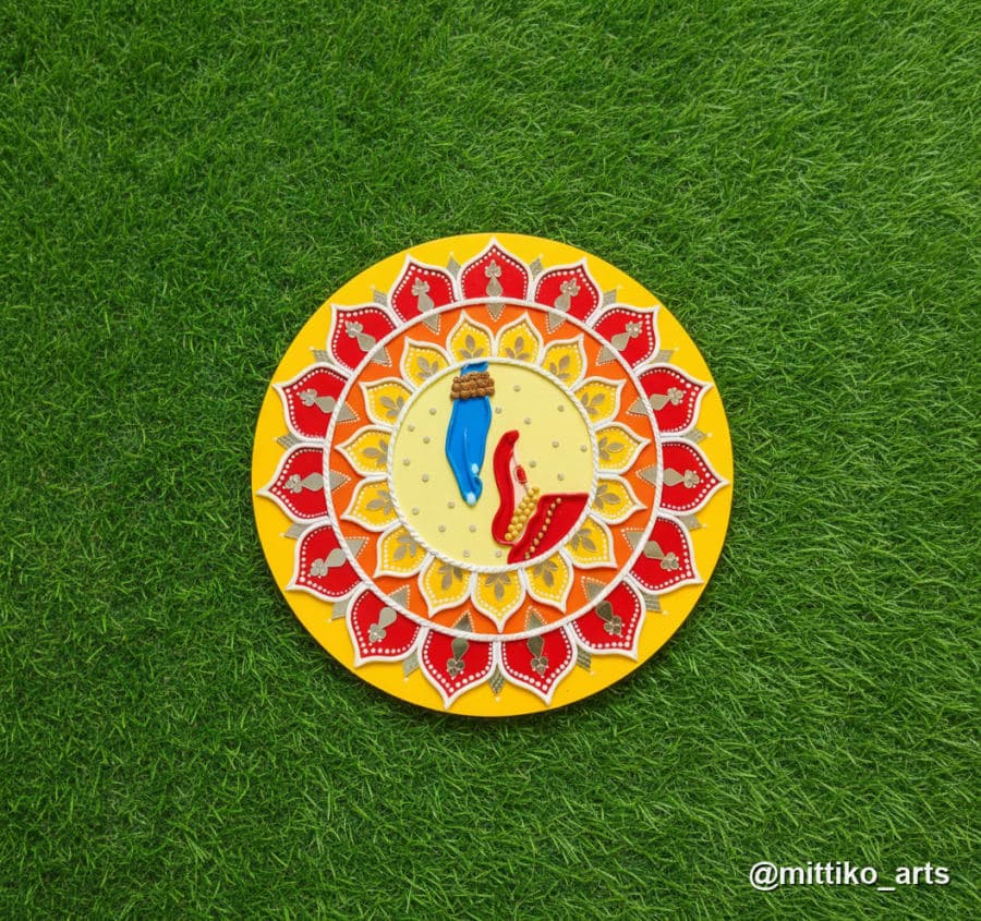 Shiv-Shakti Lippan Wall Plate – Yellow Lotus Mandala