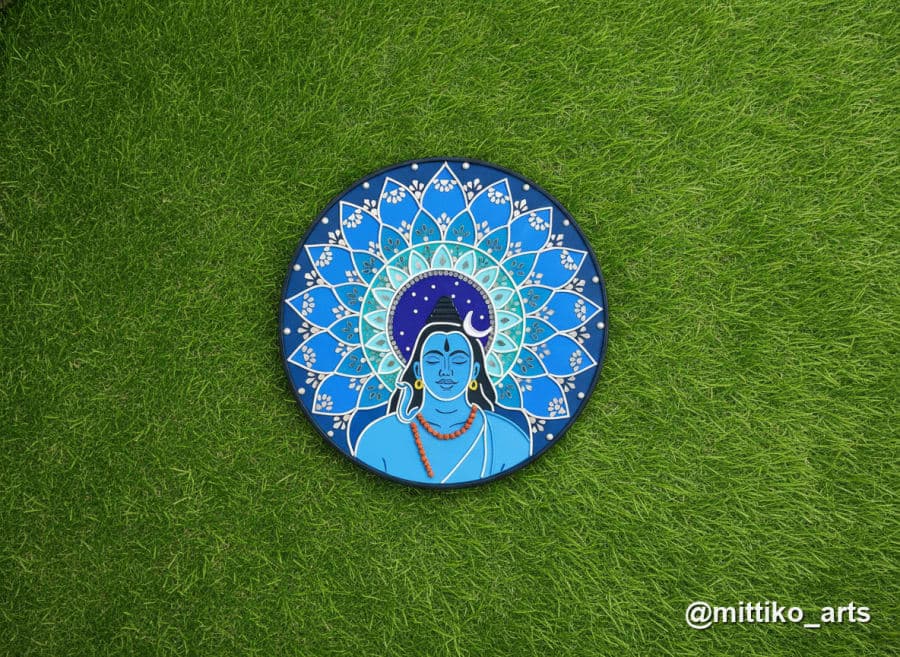 Adiyogi Shankarji Wall Plate – Blue Lotus Mandala 16 inch