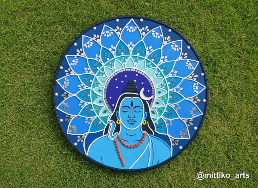 Adiyogi Shankarji Wall Plate – Blue Lotus Mandala (Variant)