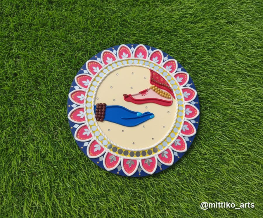 Shiv-Parvati Mandala Wall Plate – Ivory with Crimson Lotus Border