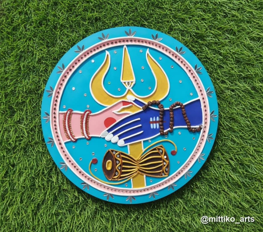 Shiv-Parvati with Trishul & Damru Wall Plate – Turquoise
