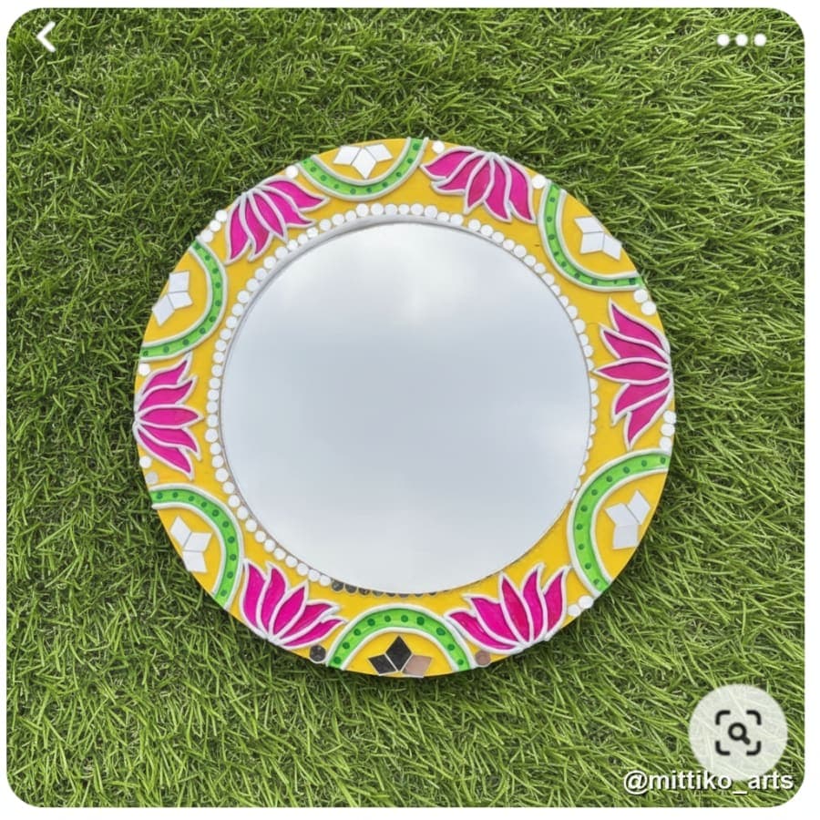 Traditional Lotus Wall Mirror – Yellow Base, Magenta Petals
