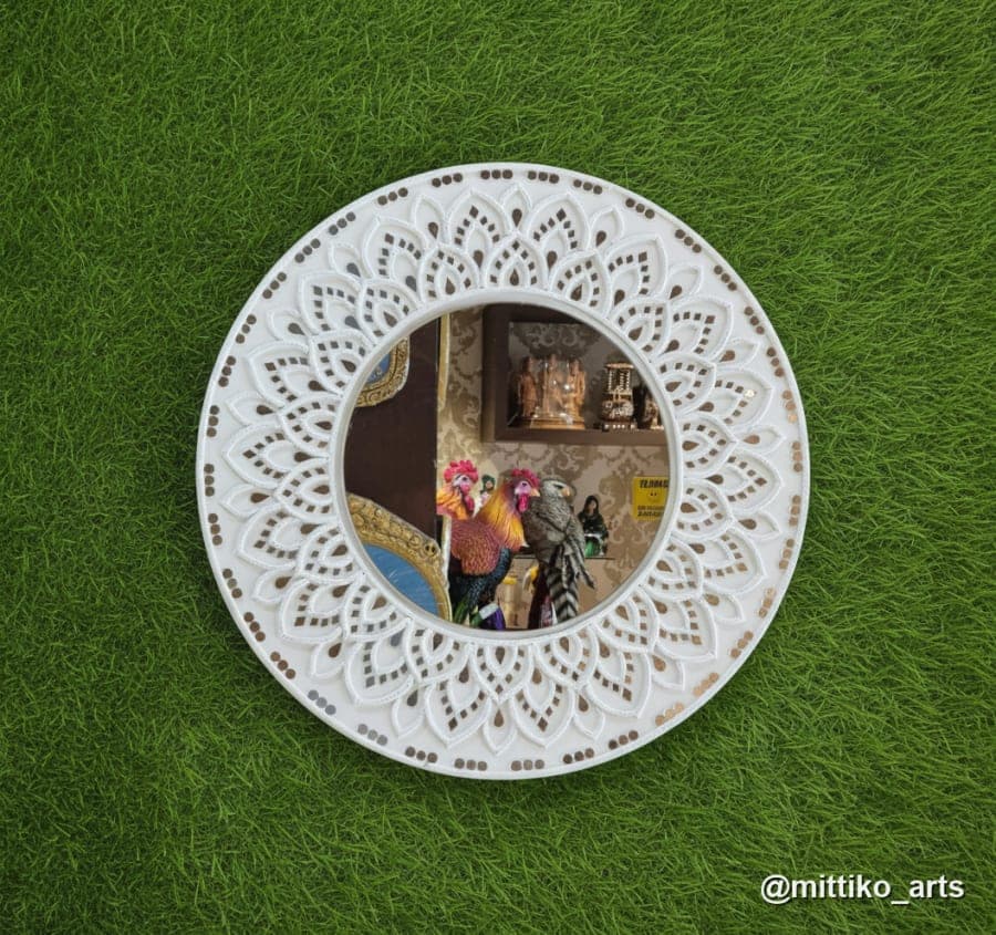 White Lotus-Petal Mandala Wall Mirror – 22 inch