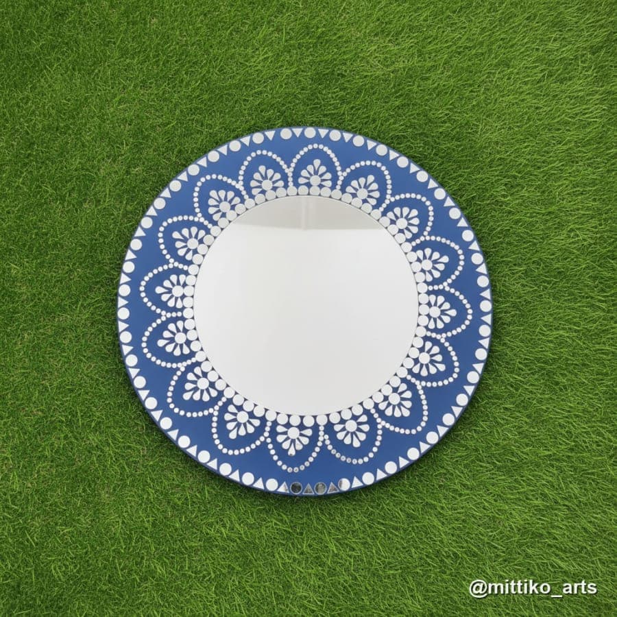 Navy Mirror-Mosaic Floral Mandala Wall Mirror – 20 inch