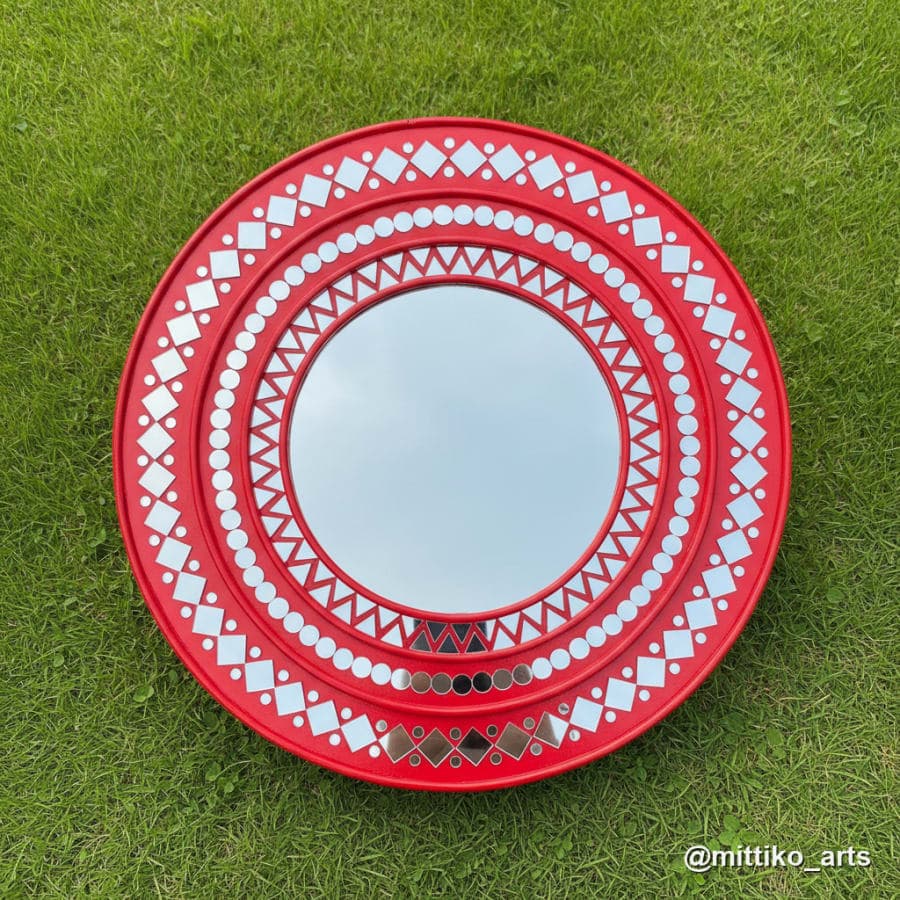 Red & Silver Mosaic-Mirror Wall Mirror – 18 inch