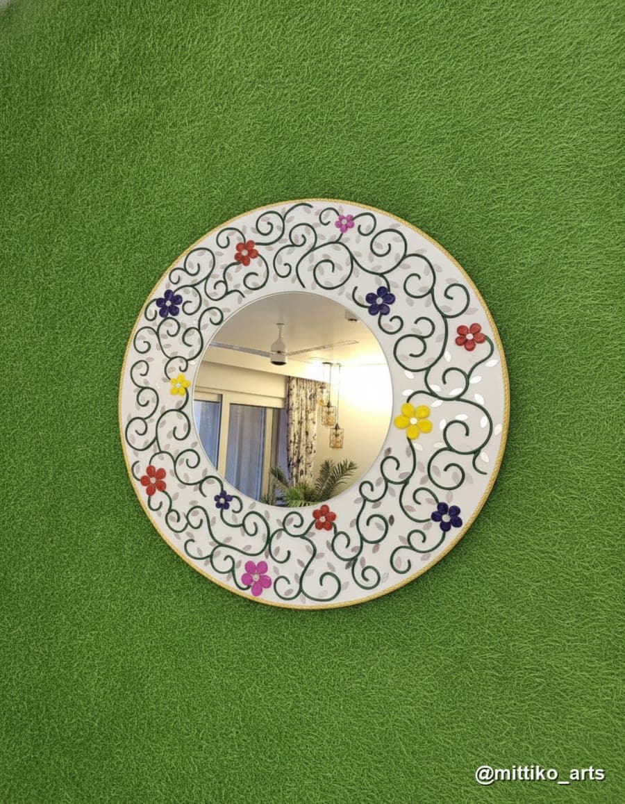 Black Filigree Scroll Wall Mirror – Multicolour Floral