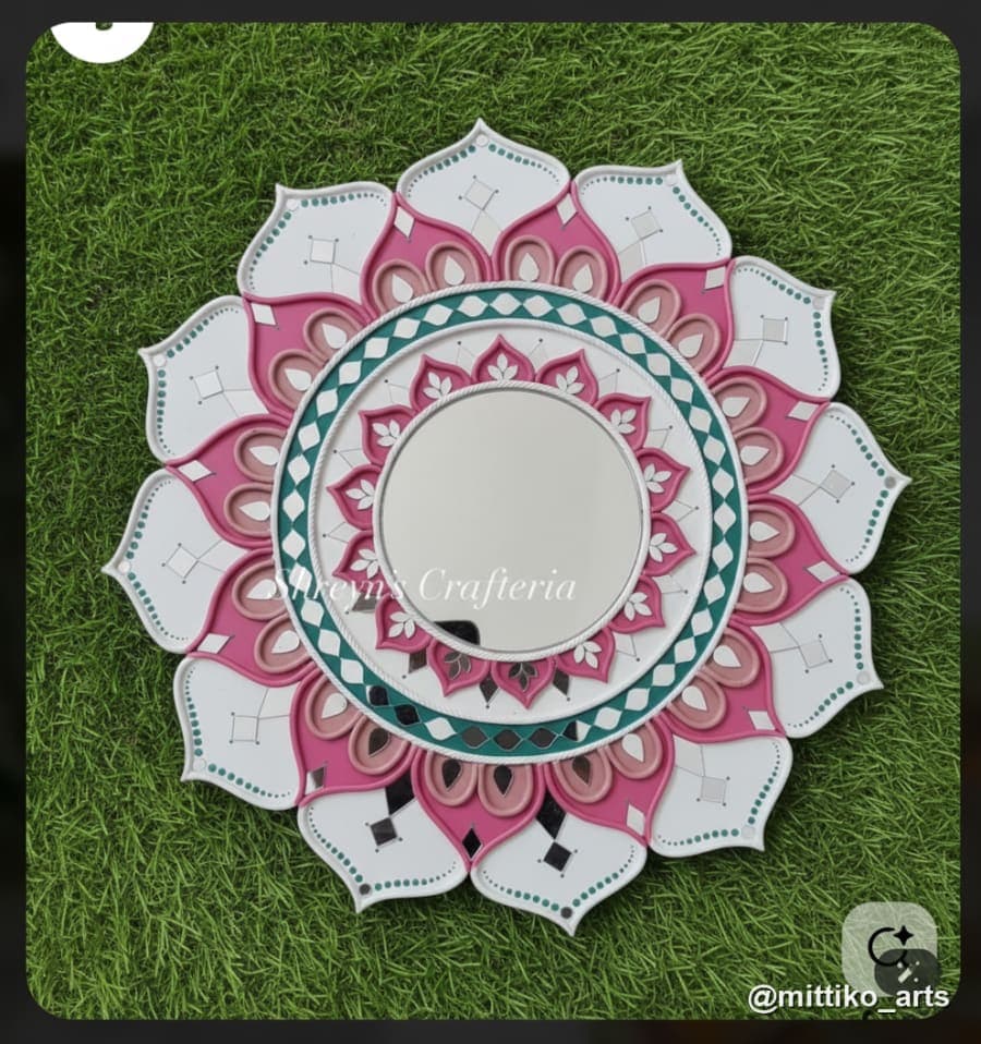 Pink Lotus Sunflower Wall Mirror – 20 inch Floral Mandala