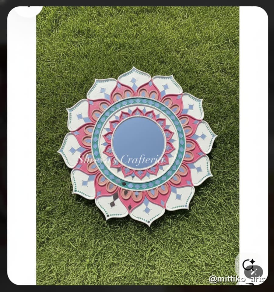 Mud-Mirror Mandala Wall Mirror – Pink & Teal 14 inch